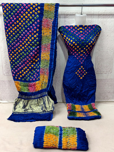 Hand-Dyed Lagdi Patta Modal Silk Suit Set with Multi Shibori & Multi Bandhej Dupatta