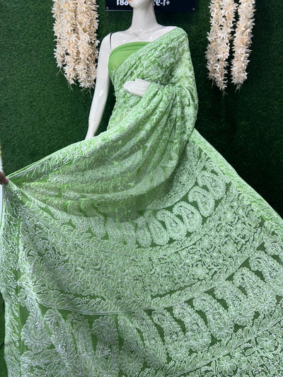 Lucknowi Chikankari Full Jaal Georgette Saree