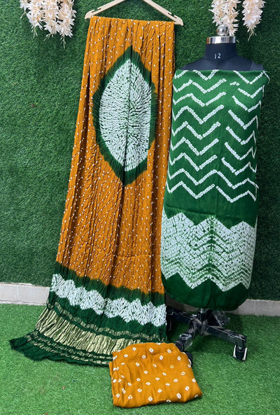 Modal Silk Hand Shibori Leheriya Bandhej Unstitched Suit Set