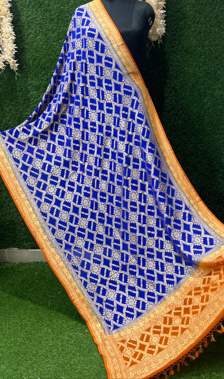 Pure Handloom Banarsi  Khaddi Georgette Unstitched Suit with Zari Work