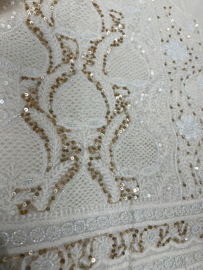 Mul Chanderi Lucknowi Chikankari Unstitched Suit with Hand Jaali & Sequin Work