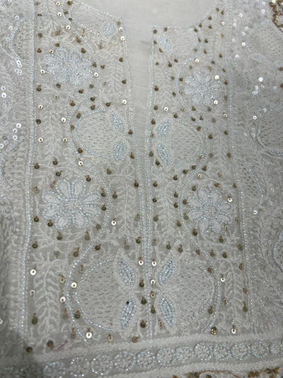 Mul Chanderi Lucknowi Chikankari Unstitched Suit with Hand Jaali & Sequin Work