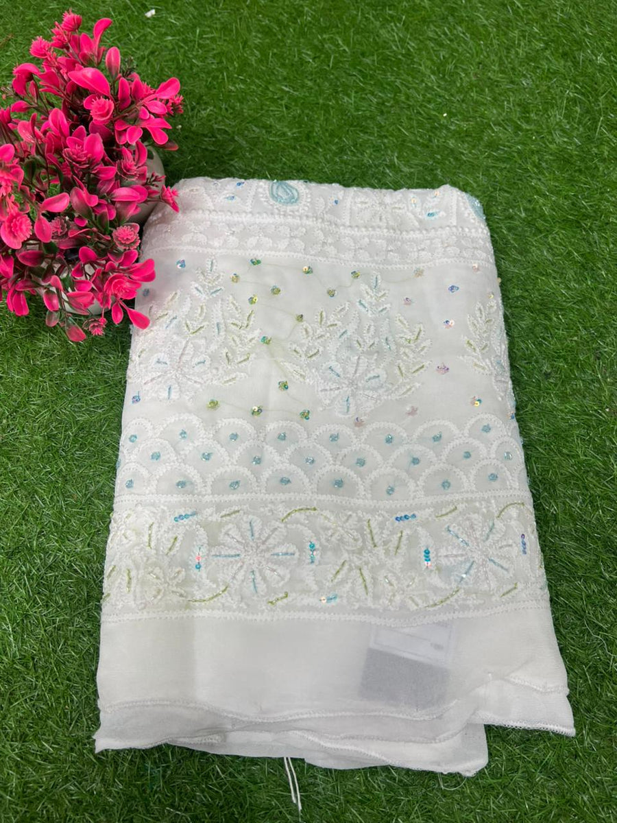 Lucknowi Chikankari Kurta with Cutdana & Sequin Hand Embroidery