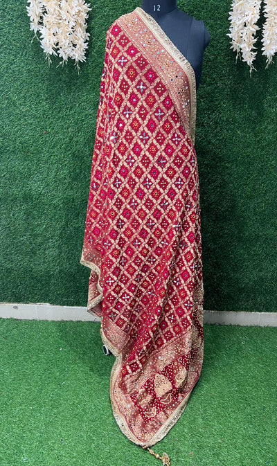 Georgette Rai Bandhej Dupatta with Handmade Zari Weaving