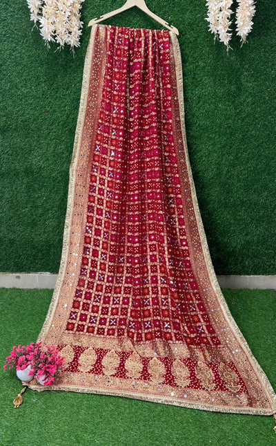 Georgette Rai Bandhej Dupatta with Handmade Zari Weaving