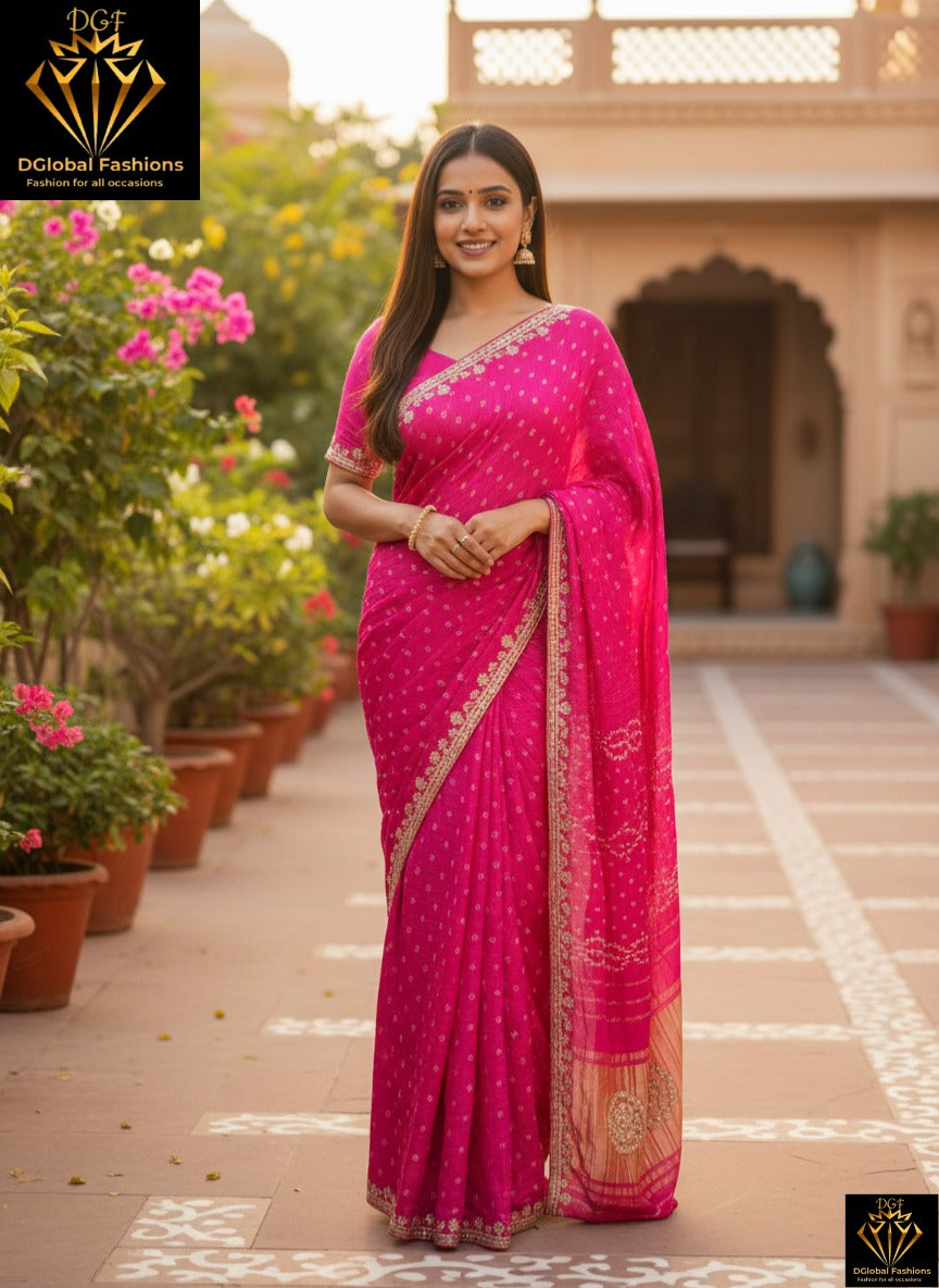 Bandhej Saree with Traditional Gota Patti Work