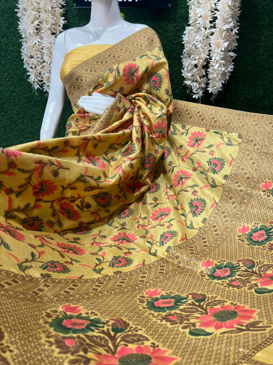 Banarasi Silk Floral Design Saree with Traditional Woven Motifs