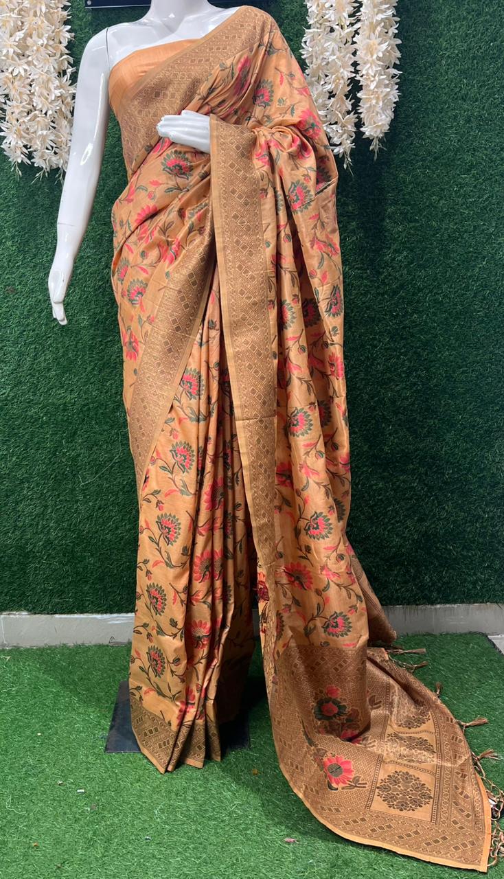 Banarasi Silk Floral Design Saree with Traditional Woven Motifs