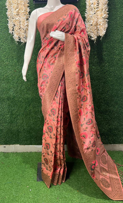 Banarasi Silk Floral Design Saree with Traditional Woven Motifs
