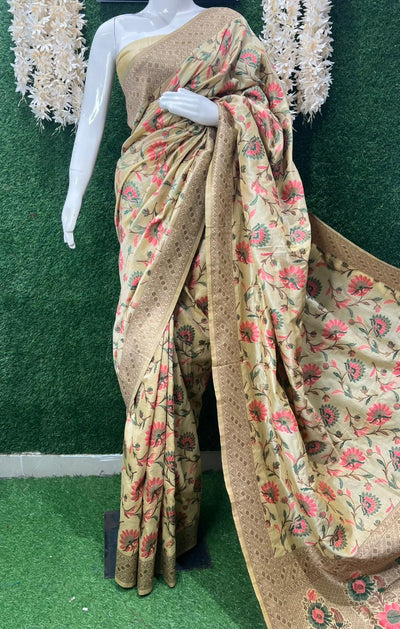 Banarasi Silk Floral Design Saree with Traditional Woven Motifs