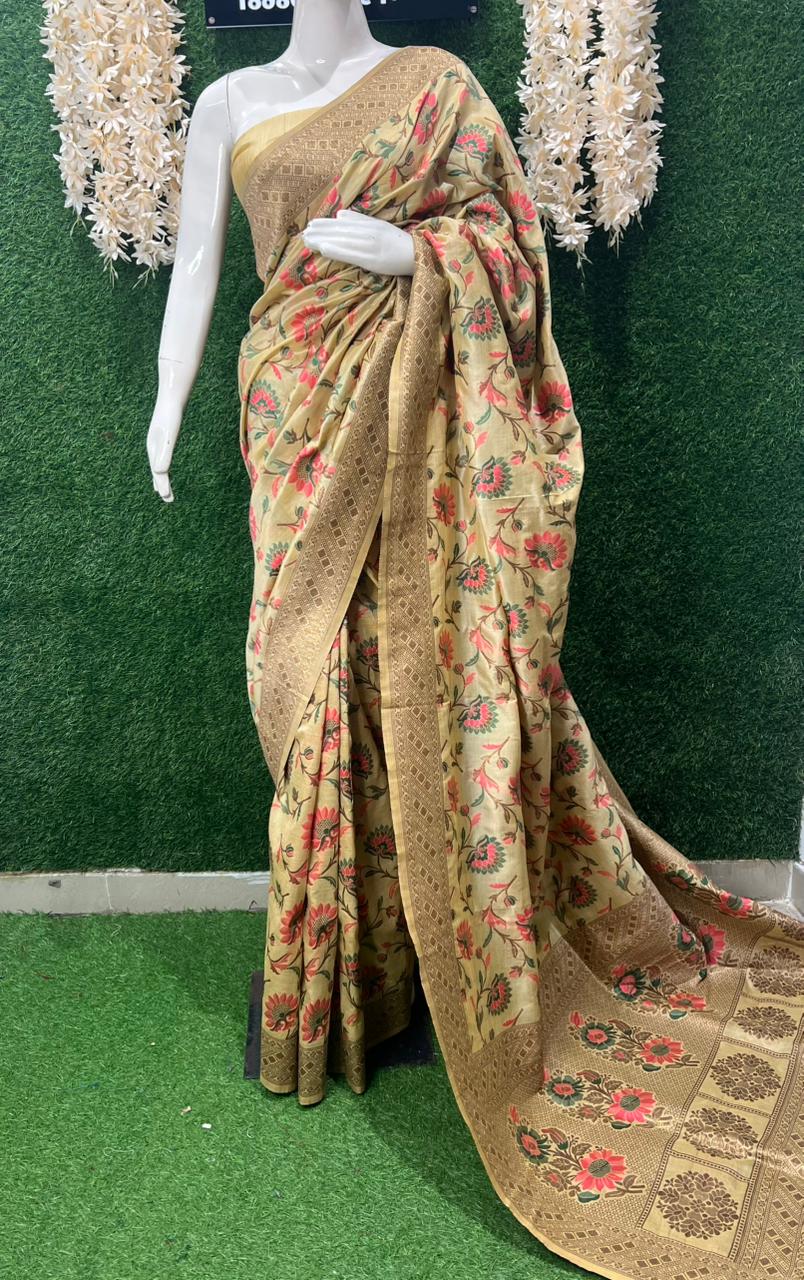 Banarasi Silk Floral Design Saree with Traditional Woven Motifs