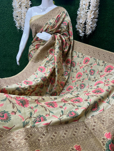 Banarasi Silk Floral Design Saree with Traditional Woven Motifs