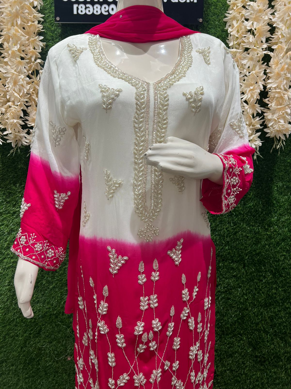 Ombré Crepe Kurta Sharara Suit Set with Sequin & Cutdana Hand Embroidery