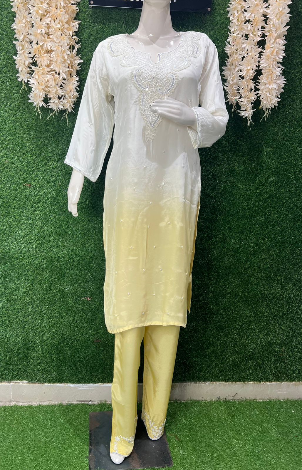 Ombre  Suit Set with Pearl & Sequin Hand Embroidery