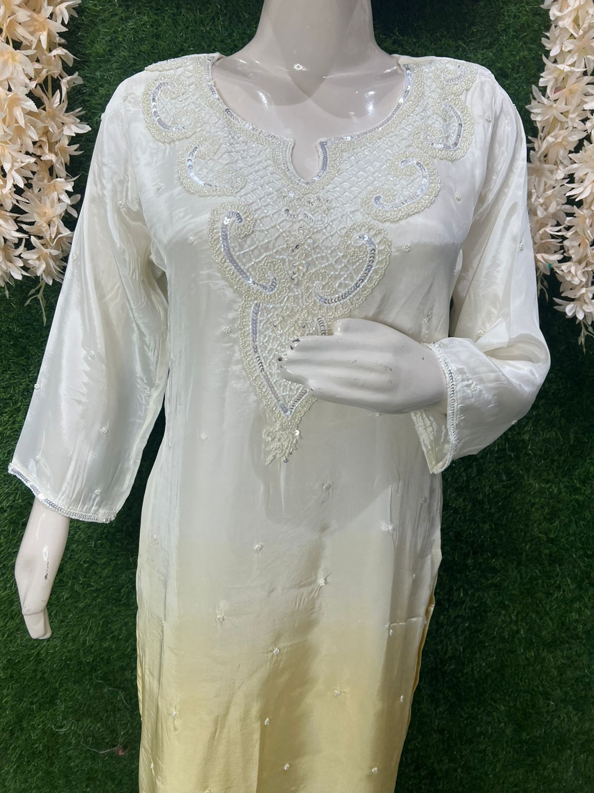 Ombre  Suit Set with Pearl & Sequin Hand Embroidery