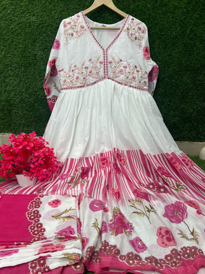 Printed Cotton Anarkali Gown Set with Matching Cotton Dupatta 2-Piece Ethnic Wear