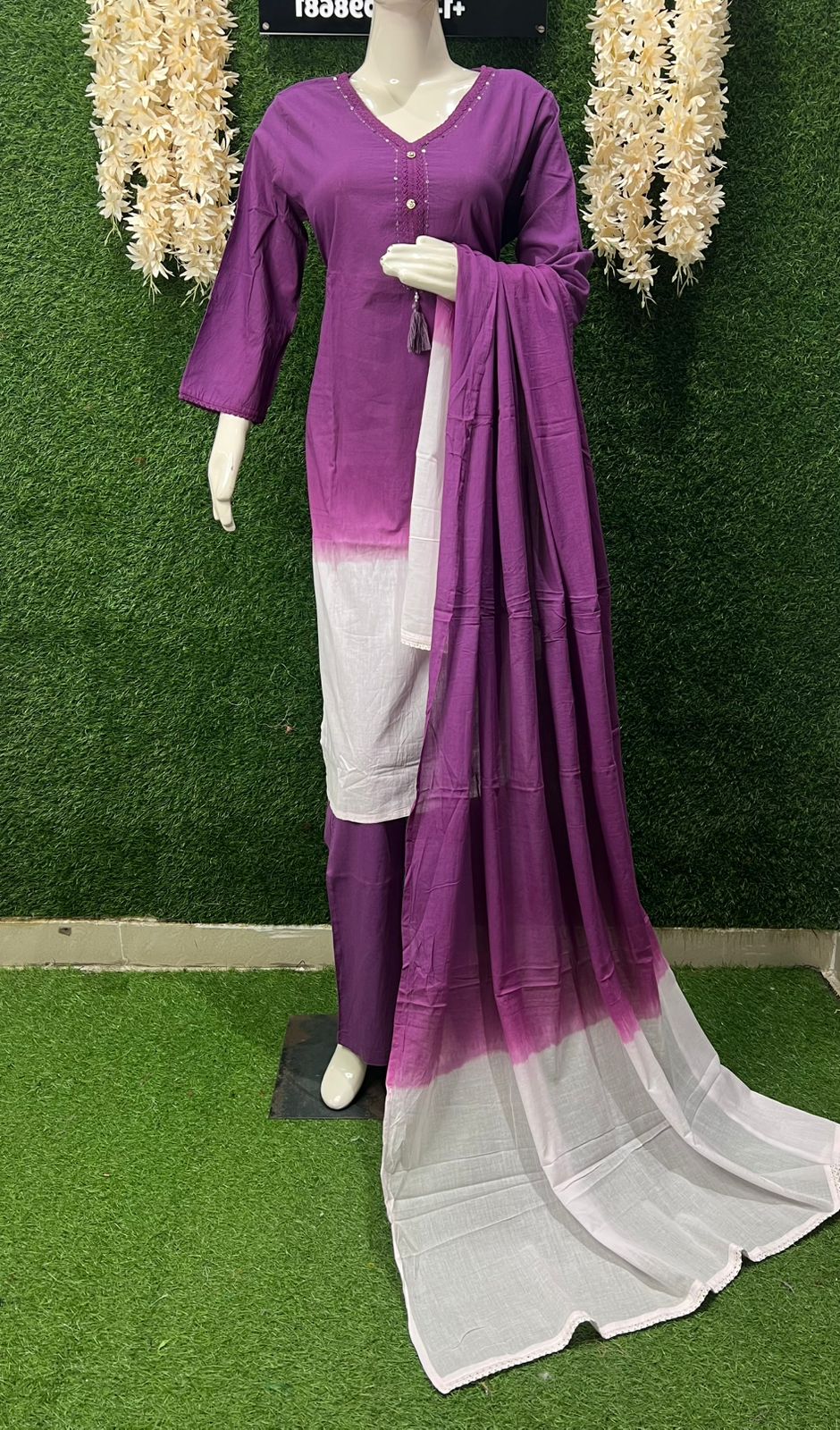 Pure Cotton Ombre Effect Kurta Pant Set with Dupatta