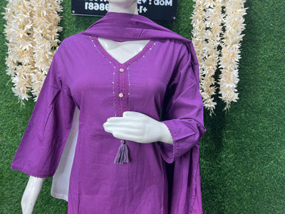 Pure Cotton Ombre Effect Kurta Pant Set with Dupatta