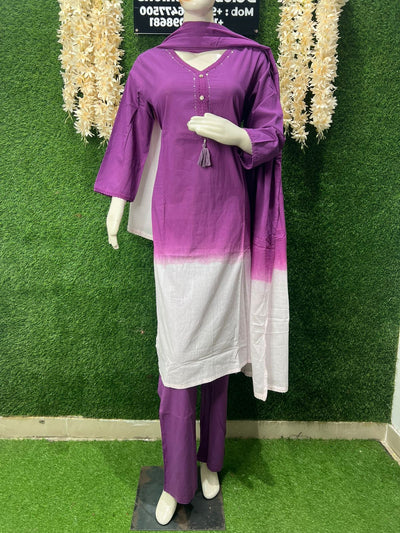 Pure Cotton Ombre Effect Kurta Pant Set with Dupatta