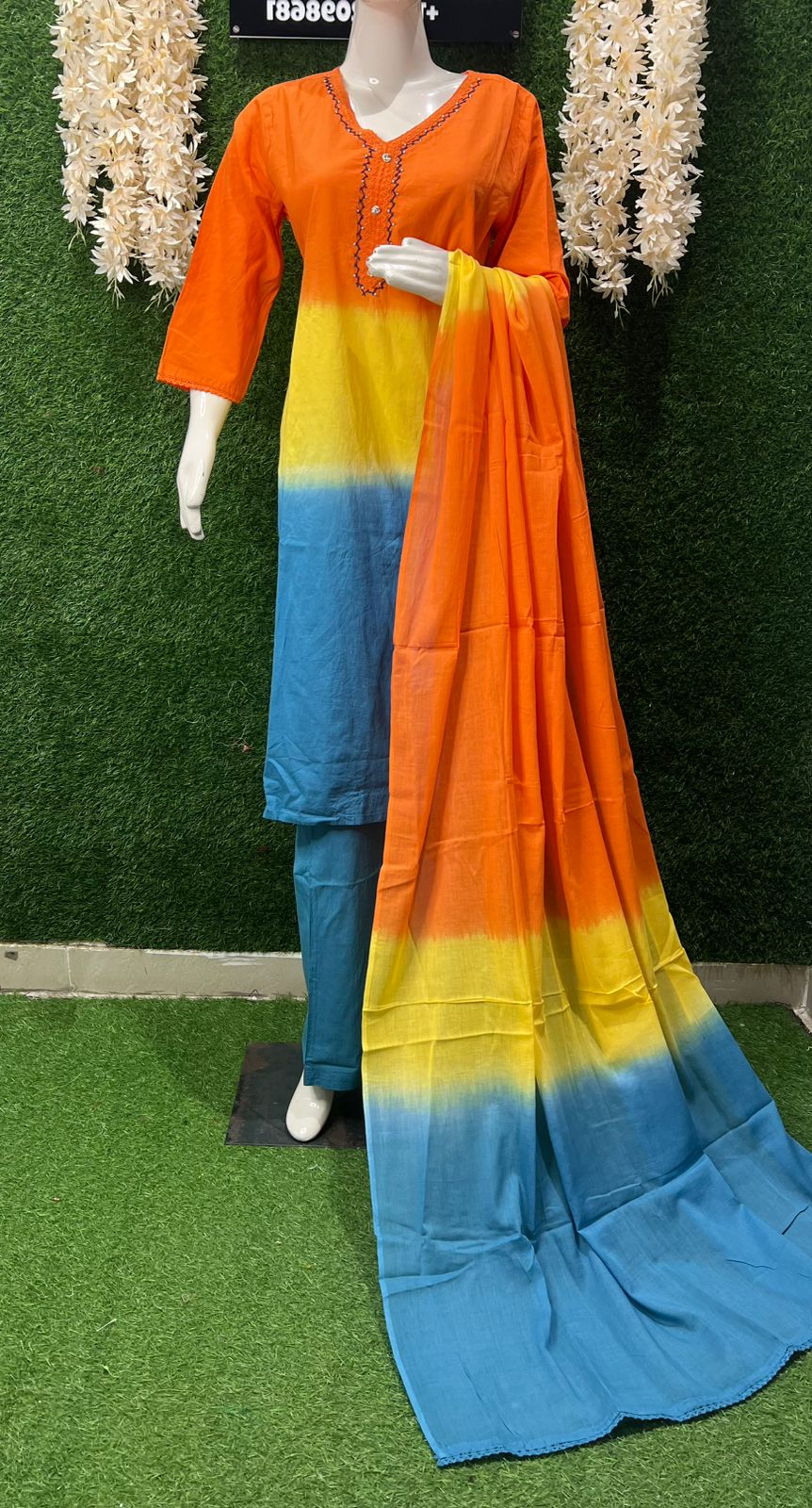 Pure Cotton Ombre Dyed Kurta Pant Set with Matching Dupatta