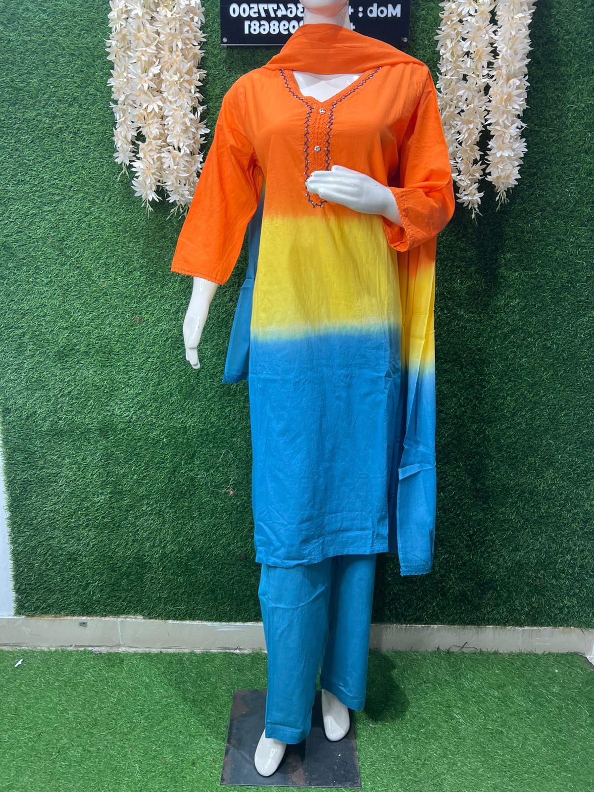 Pure Cotton Ombre Dyed Kurta Pant Set with Matching Dupatta