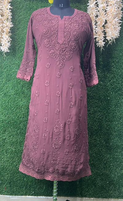 Lucknowi Chikankari Kurti – Viscose Georgette with Handwork & Lace