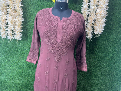 Lucknowi Chikankari Kurti – Viscose Georgette with Handwork & Lace