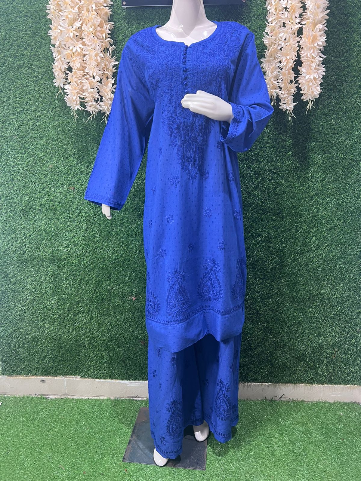 Lucknowi Chikankari Dobby Kurta Palazzo Set