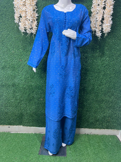 Lucknowi Chikankari Chanderi Co-Ord Set with Hand Embroidery