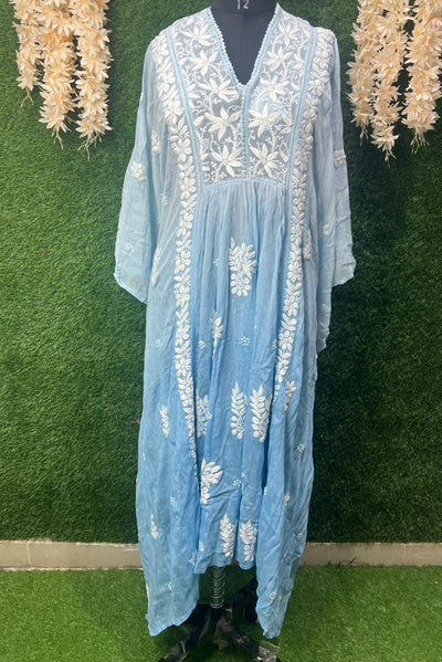 Lucknowi Chikankari Kaftan in Viscose Crepe (Unstitched)