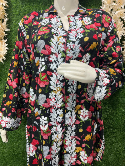 Lucknowi Chikankari Rayon Printed Kurti Set with Handwork