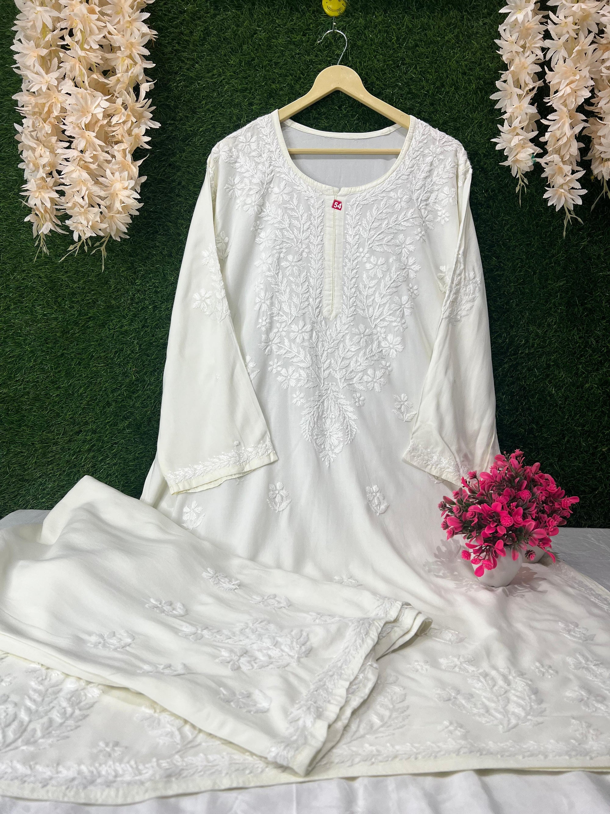 Lucknowi Chikankari Rayon Plus Size Co-Ord Set