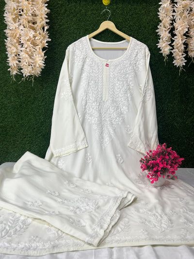 Lucknowi Chikankari Rayon Plus Size Co-Ord Set