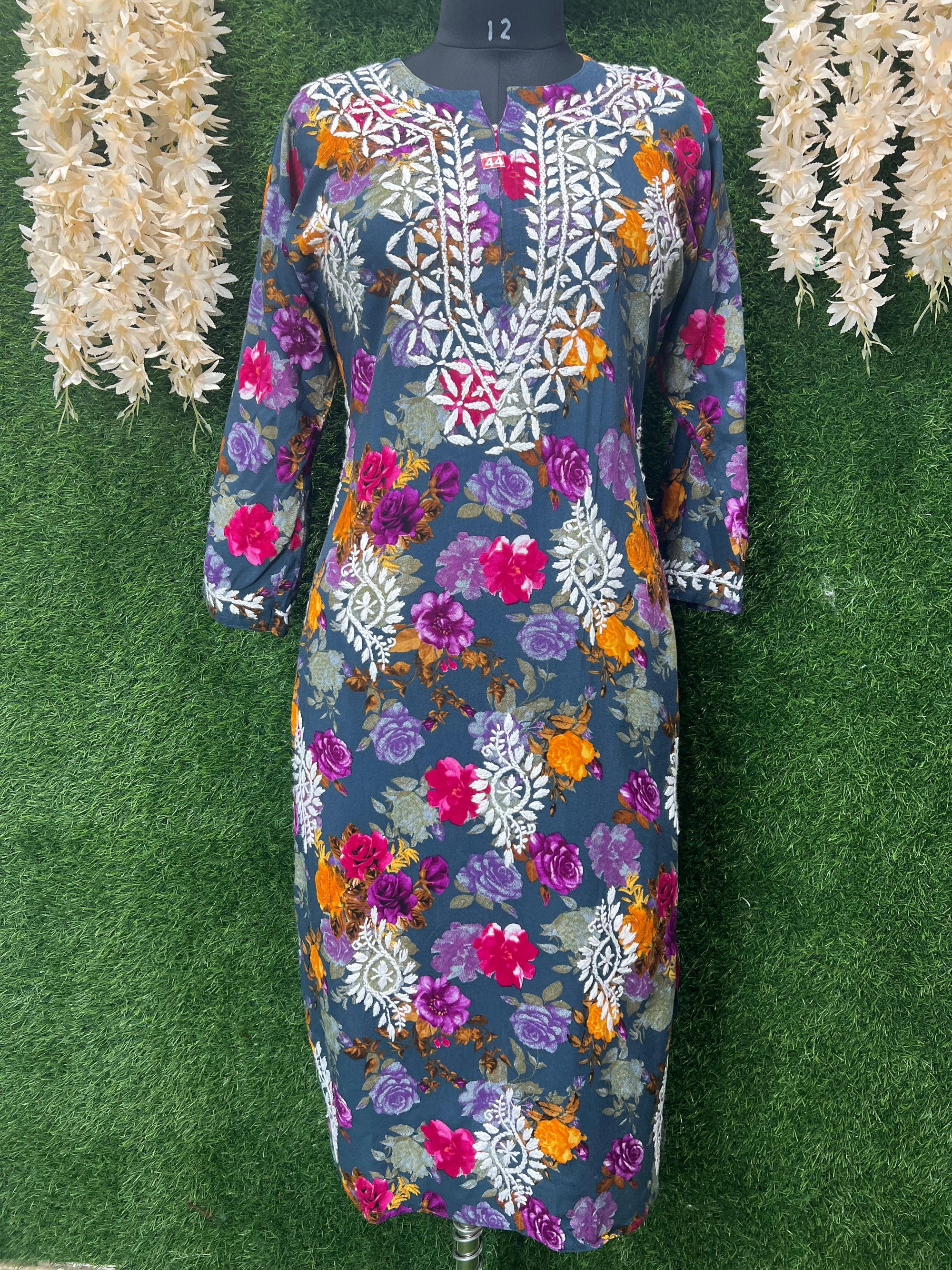 Lucknowi Chikankari Handwork Rayon Printed Kurti for Women