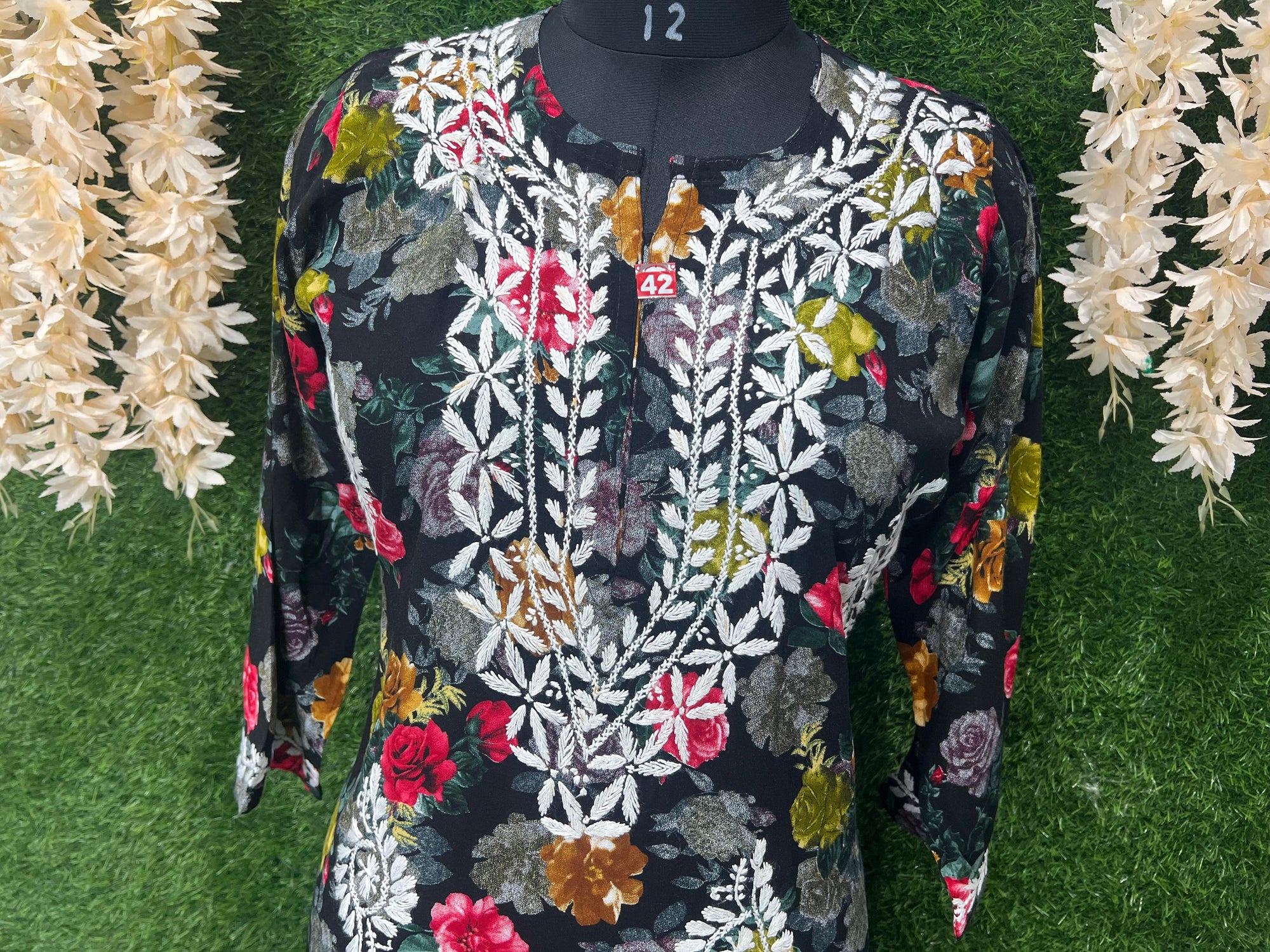 Lucknowi Chikankari Handwork Rayon Printed Kurti for Women