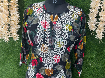 Lucknowi Chikankari Handwork Rayon Printed Kurti for Women
