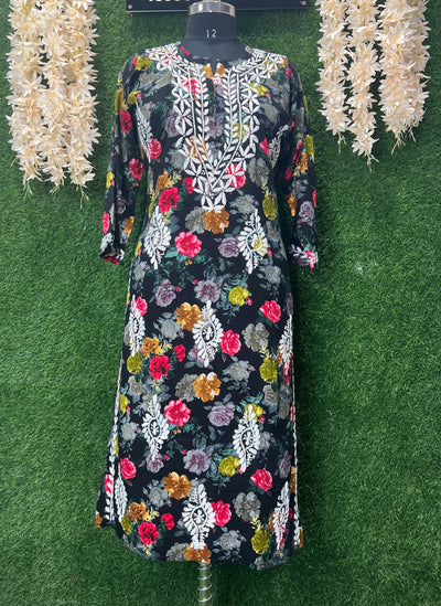 Lucknowi Chikankari Handwork Rayon Printed Kurti for Women