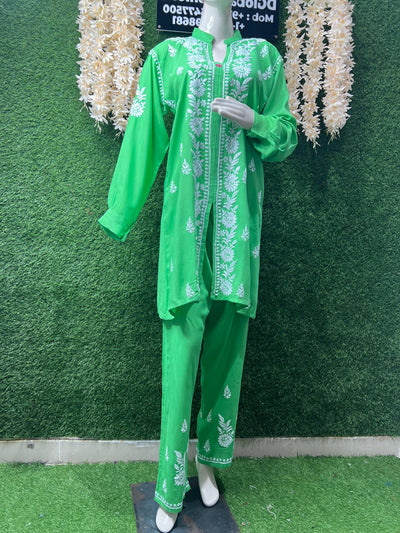 Lucknowi Chikankari Rayon Co-Ord Set with Hand Embroidery