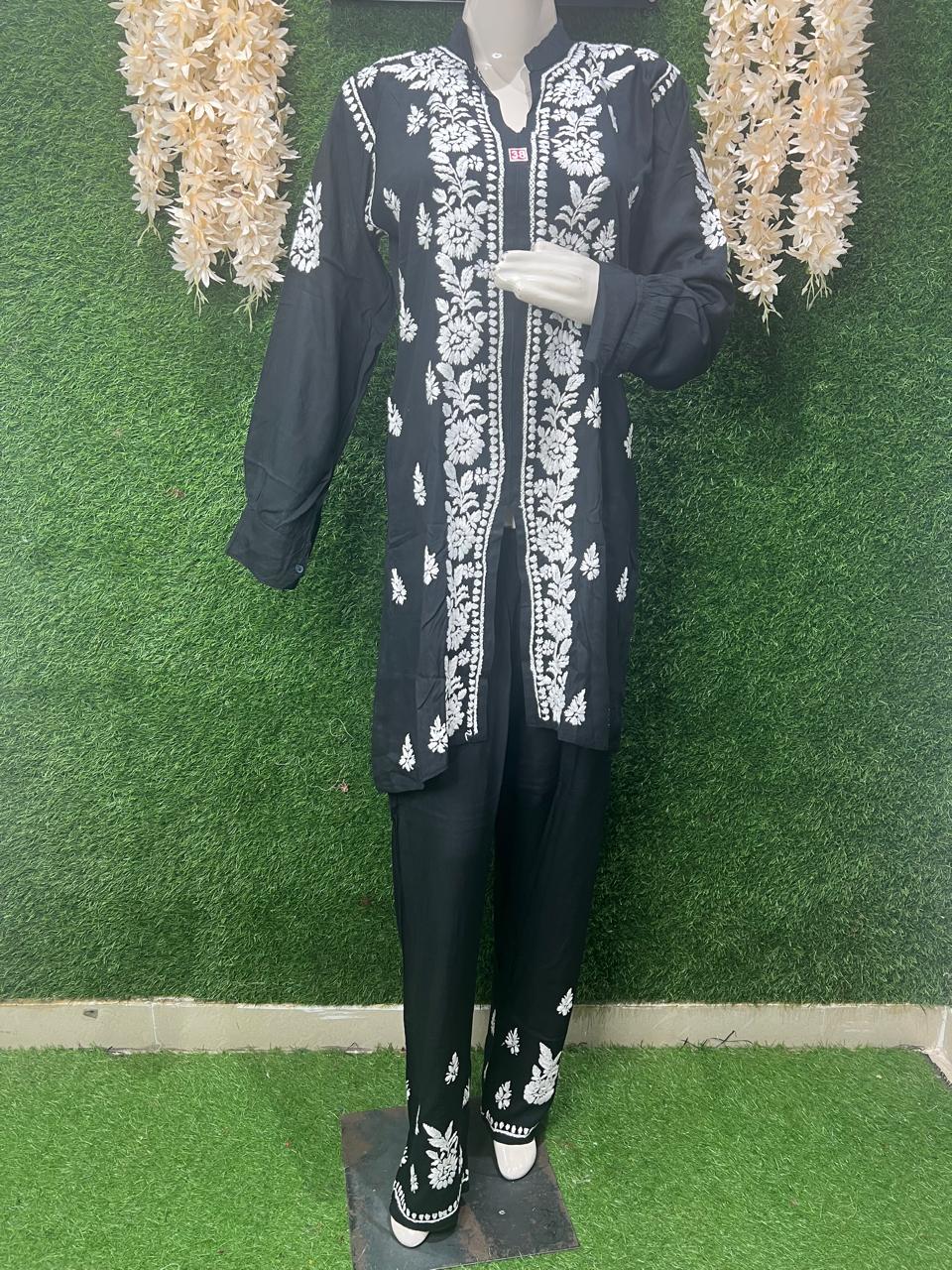 Lucknowi Chikankari Rayon Co-Ord Set with Hand Embroidery