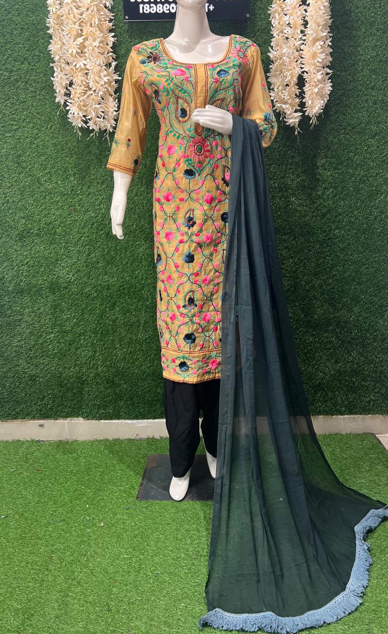 Phulkari Patiala Suit Set with Hand Embroidery