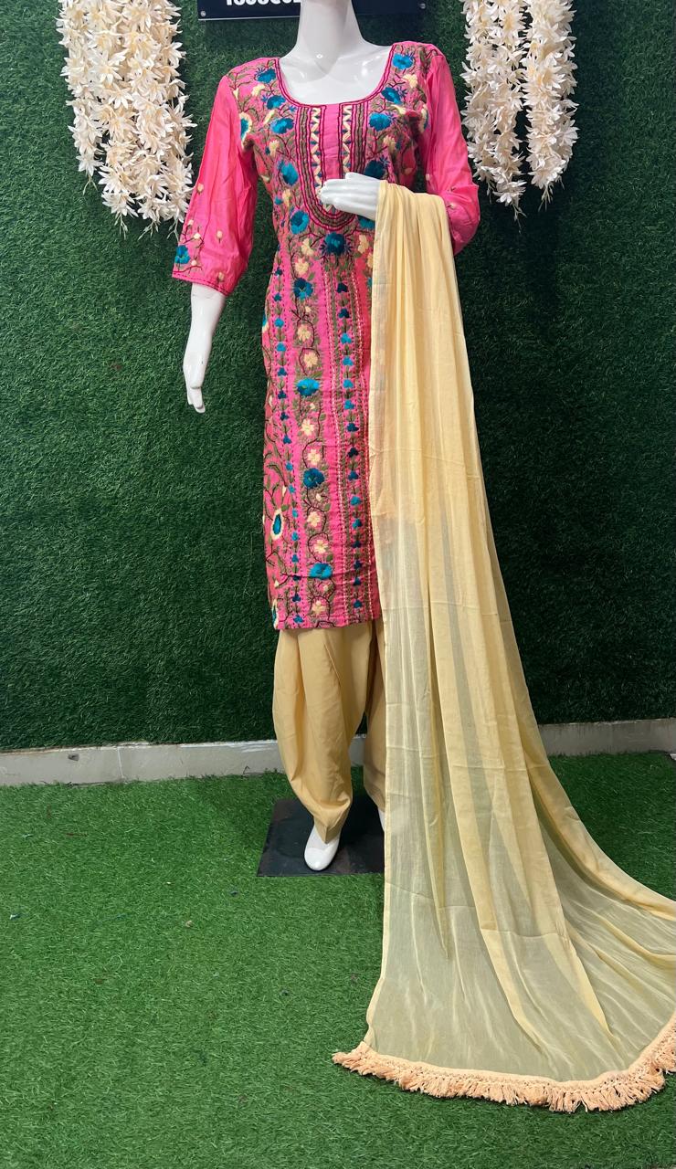 Phulkari Patiala Suit Set with Hand Embroidery