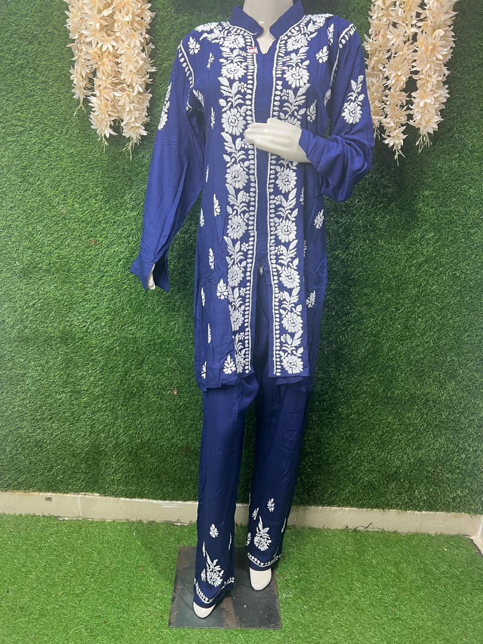 Lucknowi Chikankari Rayon Co-Ord Set with Hand Embroidery
