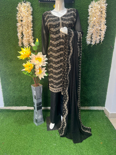Georgette Suit Set with All-Over Stone Work Kurta & Dupatta