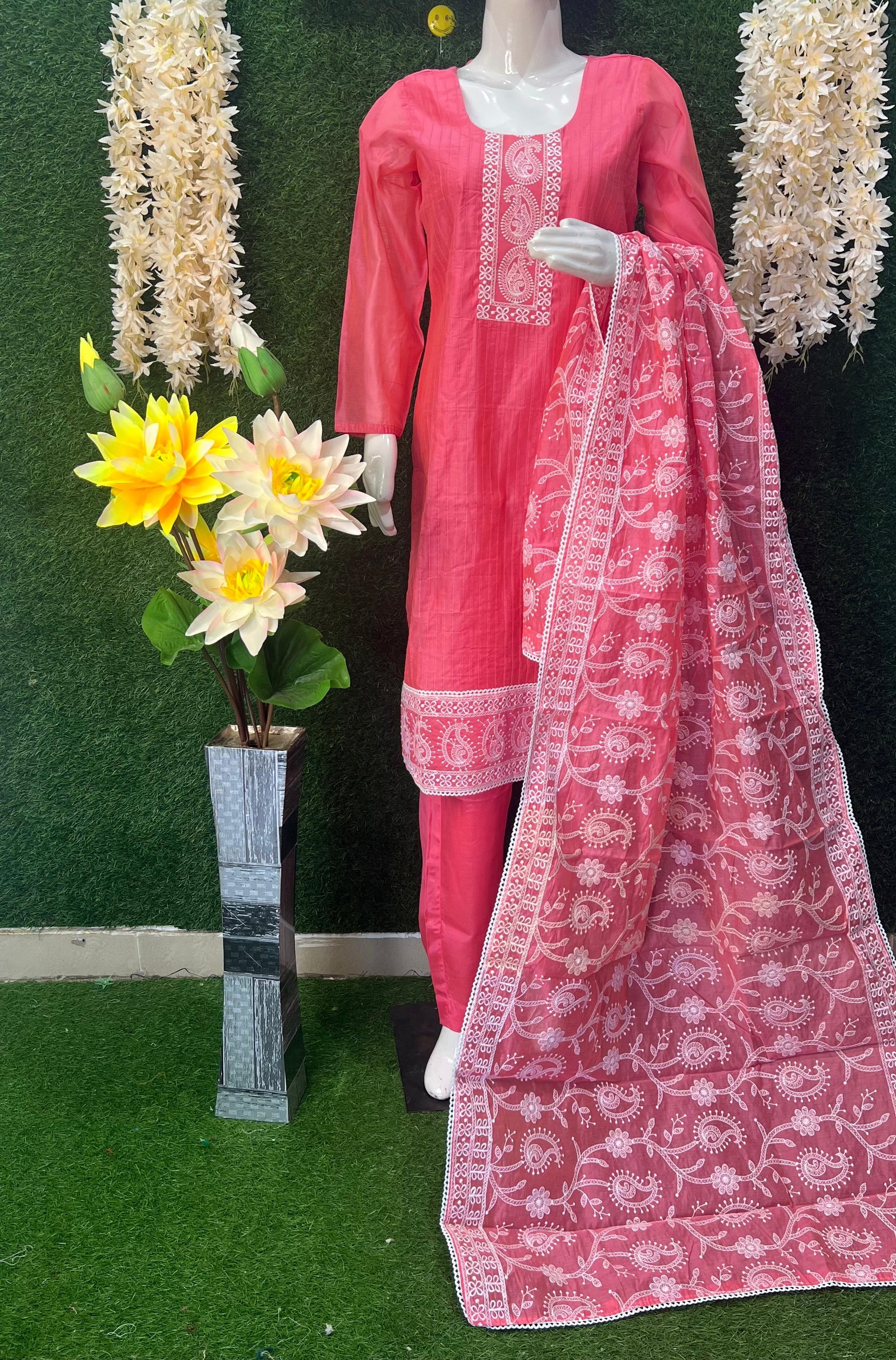 Chikankari Kurta Pant Set with Fully Hand-Embroidery Dupatta
