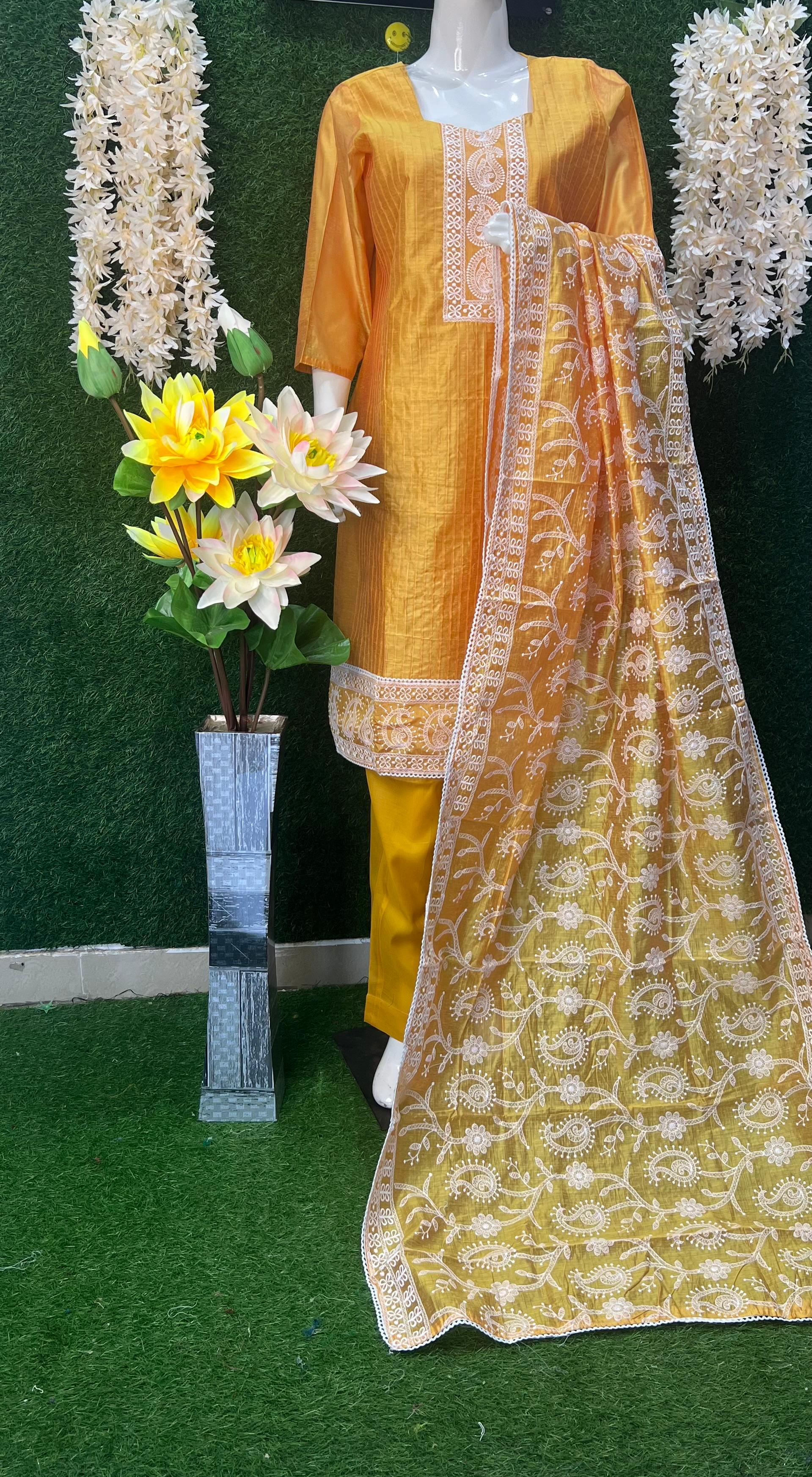 Chikankari Kurta Pant Set with Fully Hand-Embroidery Dupatta