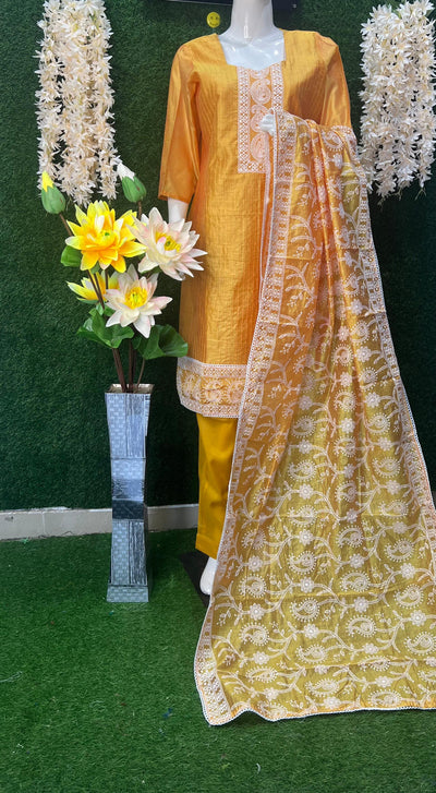 Chikankari Kurta Pant Set with Fully Hand-Embroidery Dupatta
