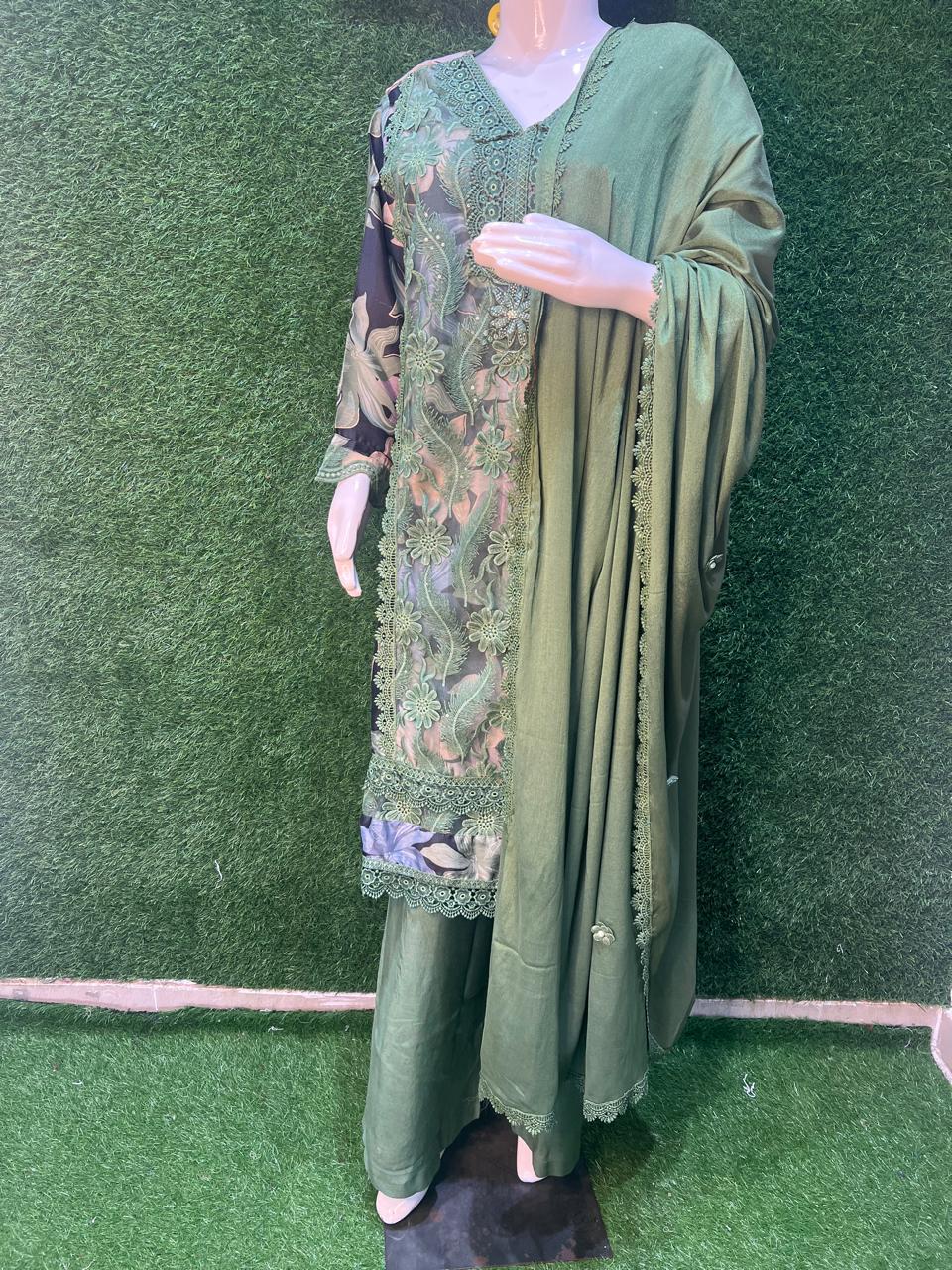 Embroidery Kurta Pant Set with Matching Dupatta