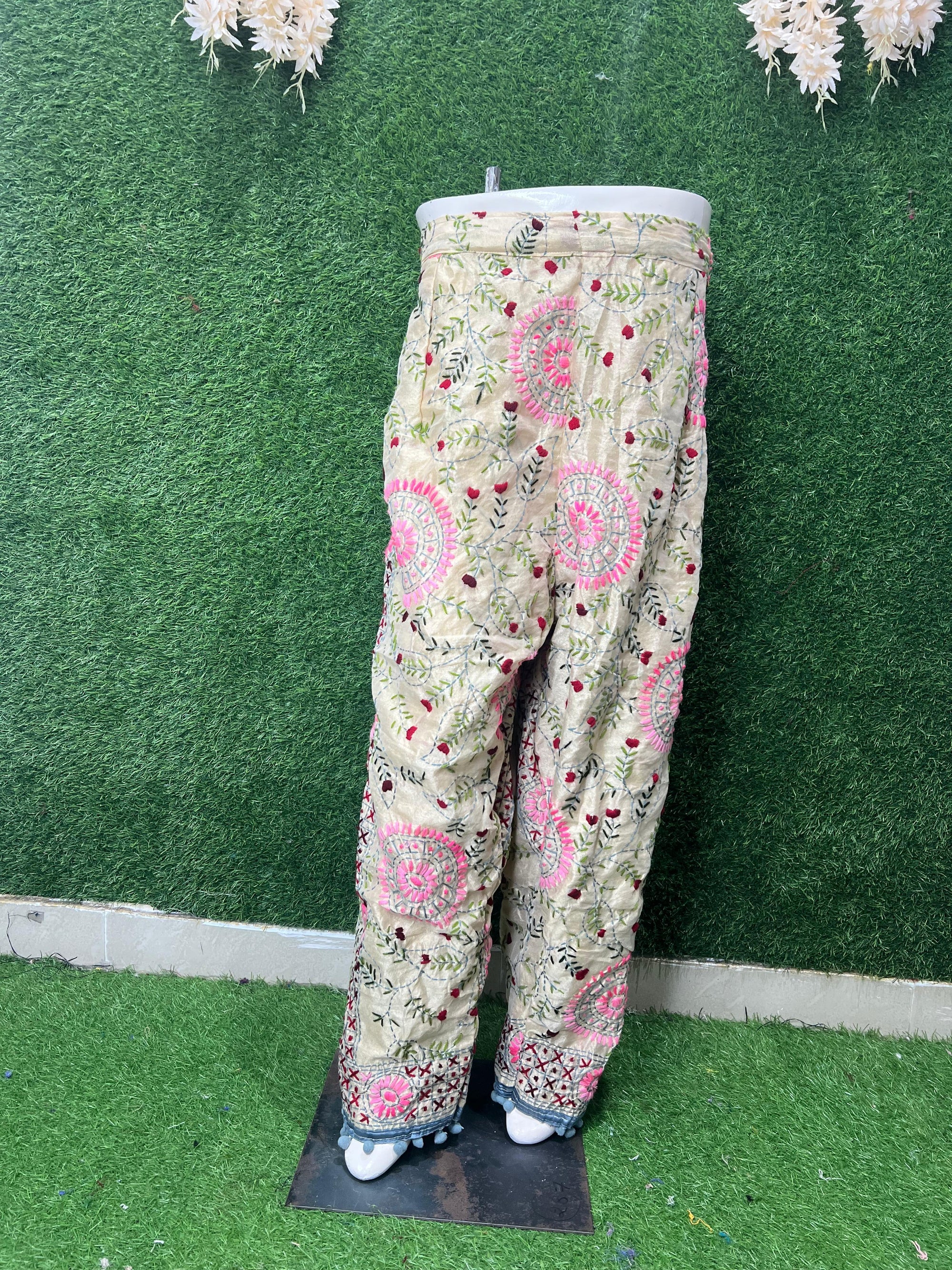 Handwork Phulkari Straight-Fit Pant