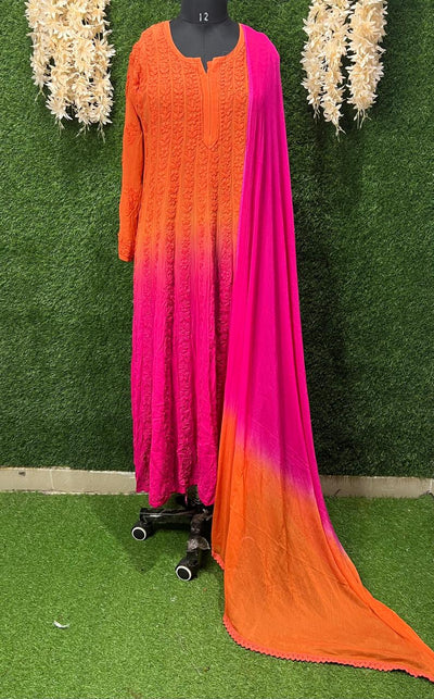 Lucknowi Chikankari Ombré-Dyed Georgette Anarkali Suit
