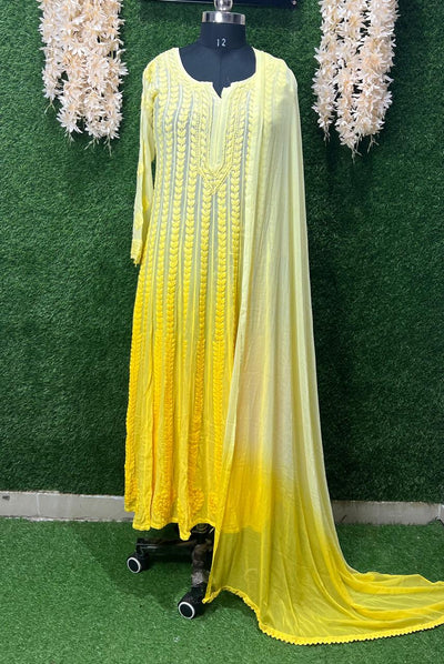 Lucknowi Chikankari Ombré-Dyed Georgette Anarkali Suit